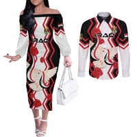 Personalized Iraq Independence Day Couples Matching Off The Shoulder Long Sleeve Dress and Long Sleeve Button Shirt Dove Carrying Flag