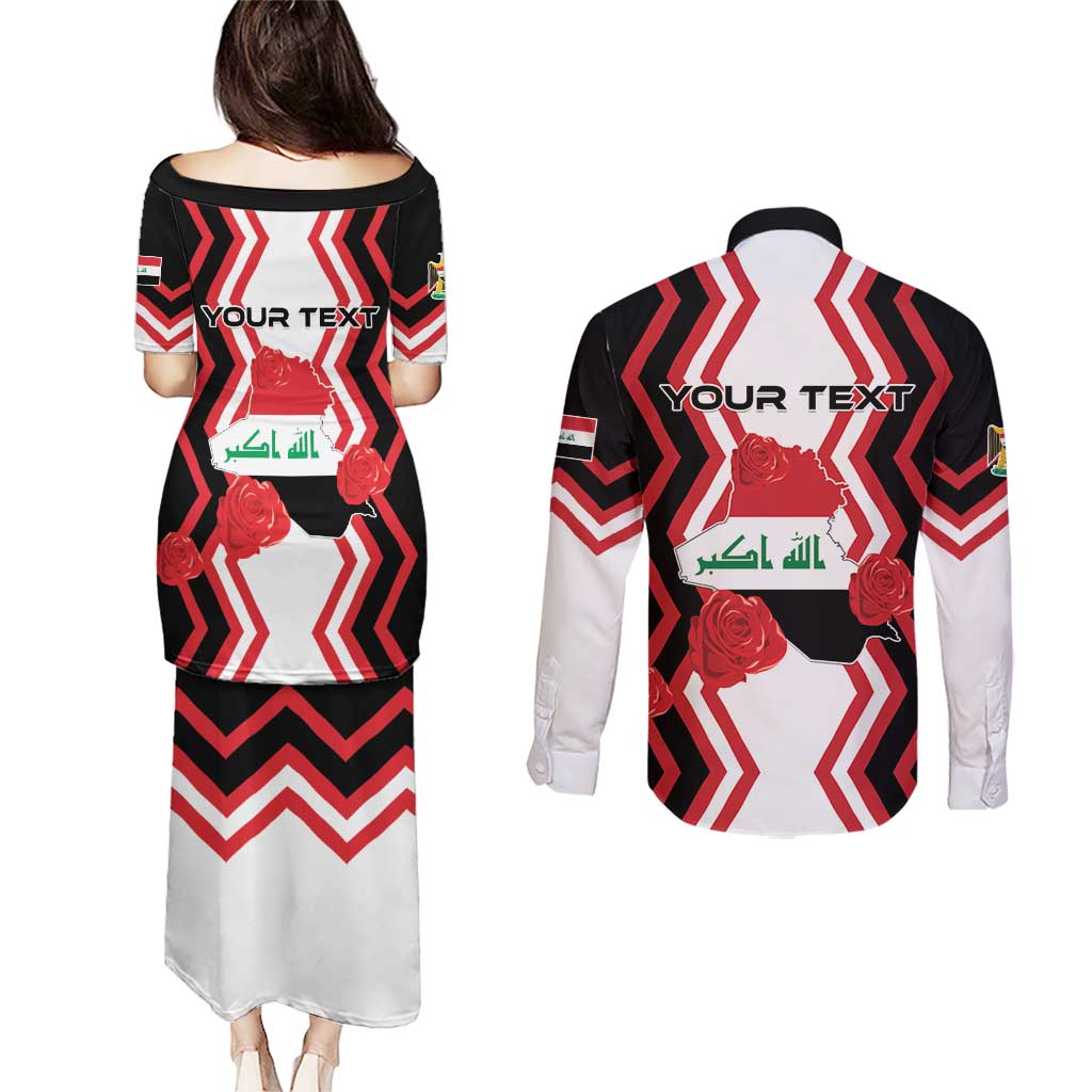 Personalized Iraq Independence Day Couples Matching Puletasi and Long Sleeve Button Shirt Dove Carrying Flag - Wonder Print Shop