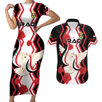 Personalized Iraq Independence Day Couples Matching Short Sleeve Bodycon Dress and Hawaiian Shirt Dove Carrying Flag - Wonder Print Shop