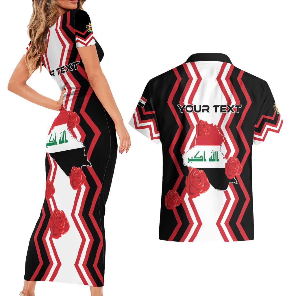 Personalized Iraq Independence Day Couples Matching Short Sleeve Bodycon Dress and Hawaiian Shirt Dove Carrying Flag - Wonder Print Shop