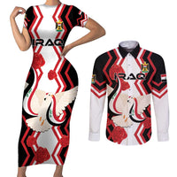 Personalized Iraq Independence Day Couples Matching Short Sleeve Bodycon Dress and Long Sleeve Button Shirt Dove Carrying Flag - Wonder Print Shop