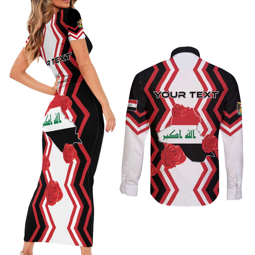 Personalized Iraq Independence Day Couples Matching Short Sleeve Bodycon Dress and Long Sleeve Button Shirt Dove Carrying Flag - Wonder Print Shop