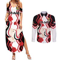 Personalized Iraq Independence Day Couples Matching Summer Maxi Dress and Long Sleeve Button Shirt Dove Carrying Flag - Wonder Print Shop