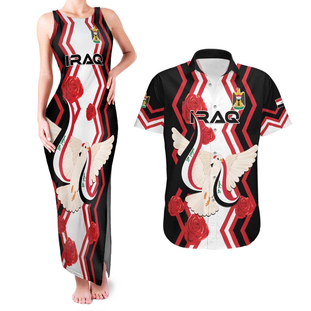 Personalized Iraq Independence Day Couples Matching Tank Maxi Dress and Hawaiian Shirt Dove Carrying Flag - Wonder Print Shop