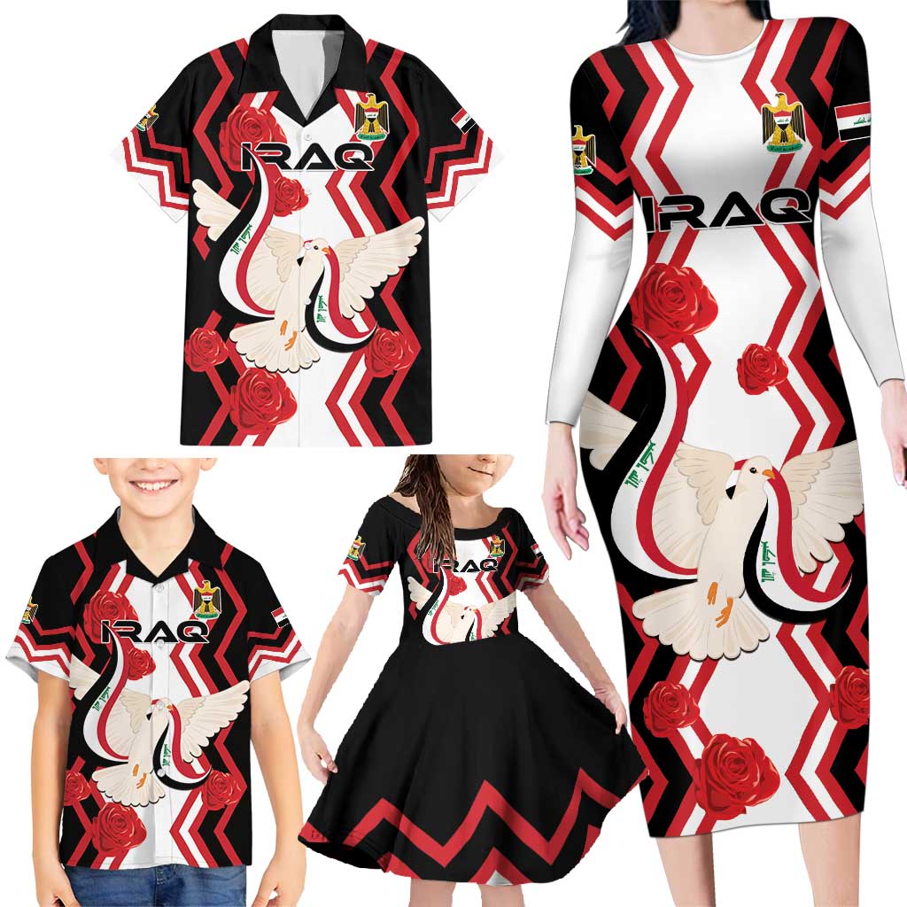 Personalized Iraq Independence Day Family Matching Long Sleeve Bodycon Dress and Hawaiian Shirt Dove Carrying Flag - Wonder Print Shop