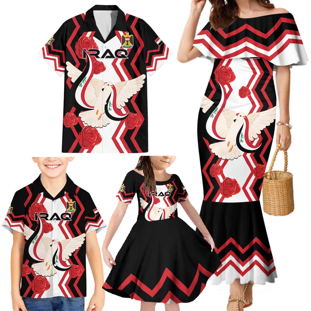 Personalized Iraq Independence Day Family Matching Mermaid Dress and Hawaiian Shirt Dove Carrying Flag - Wonder Print Shop