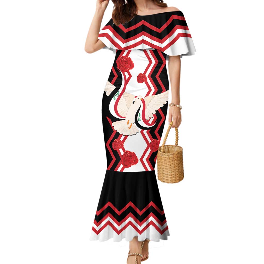 Personalized Iraq Independence Day Family Matching Mermaid Dress and Hawaiian Shirt Dove Carrying Flag - Wonder Print Shop