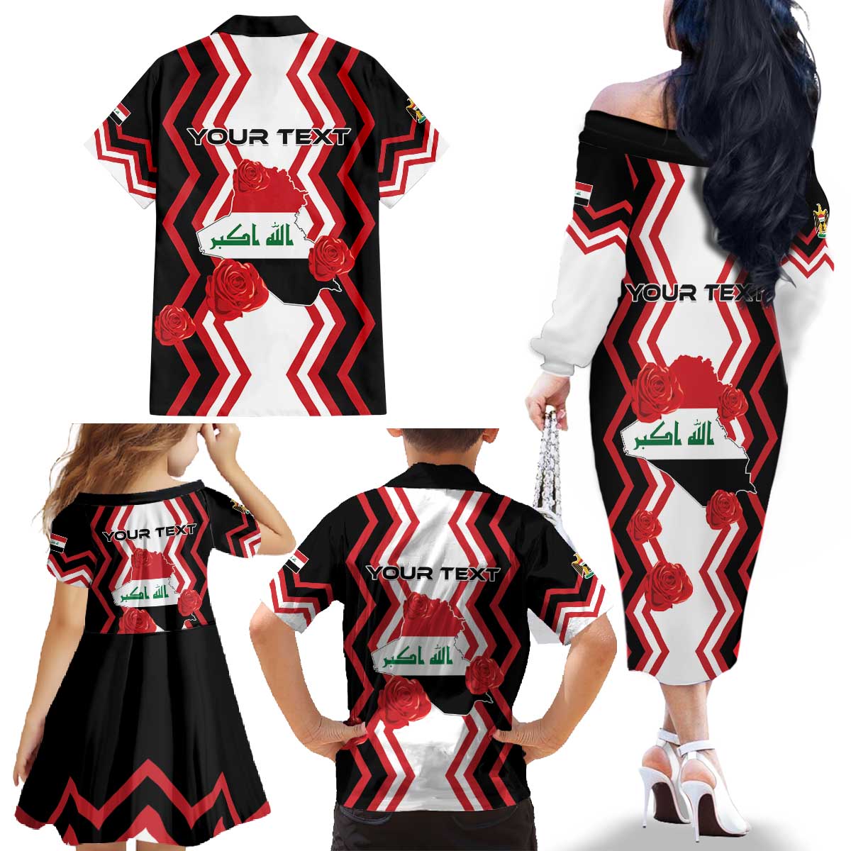 Personalized Iraq Independence Day Family Matching Off The Shoulder Long Sleeve Dress and Hawaiian Shirt Dove Carrying Flag - Wonder Print Shop