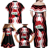 Personalized Iraq Independence Day Family Matching Off Shoulder Maxi Dress and Hawaiian Shirt Dove Carrying Flag - Wonder Print Shop