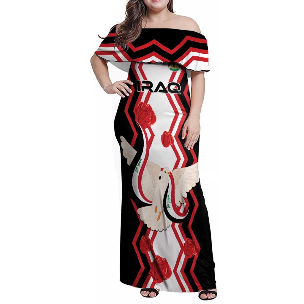 Personalized Iraq Independence Day Family Matching Off Shoulder Maxi Dress and Hawaiian Shirt Dove Carrying Flag - Wonder Print Shop