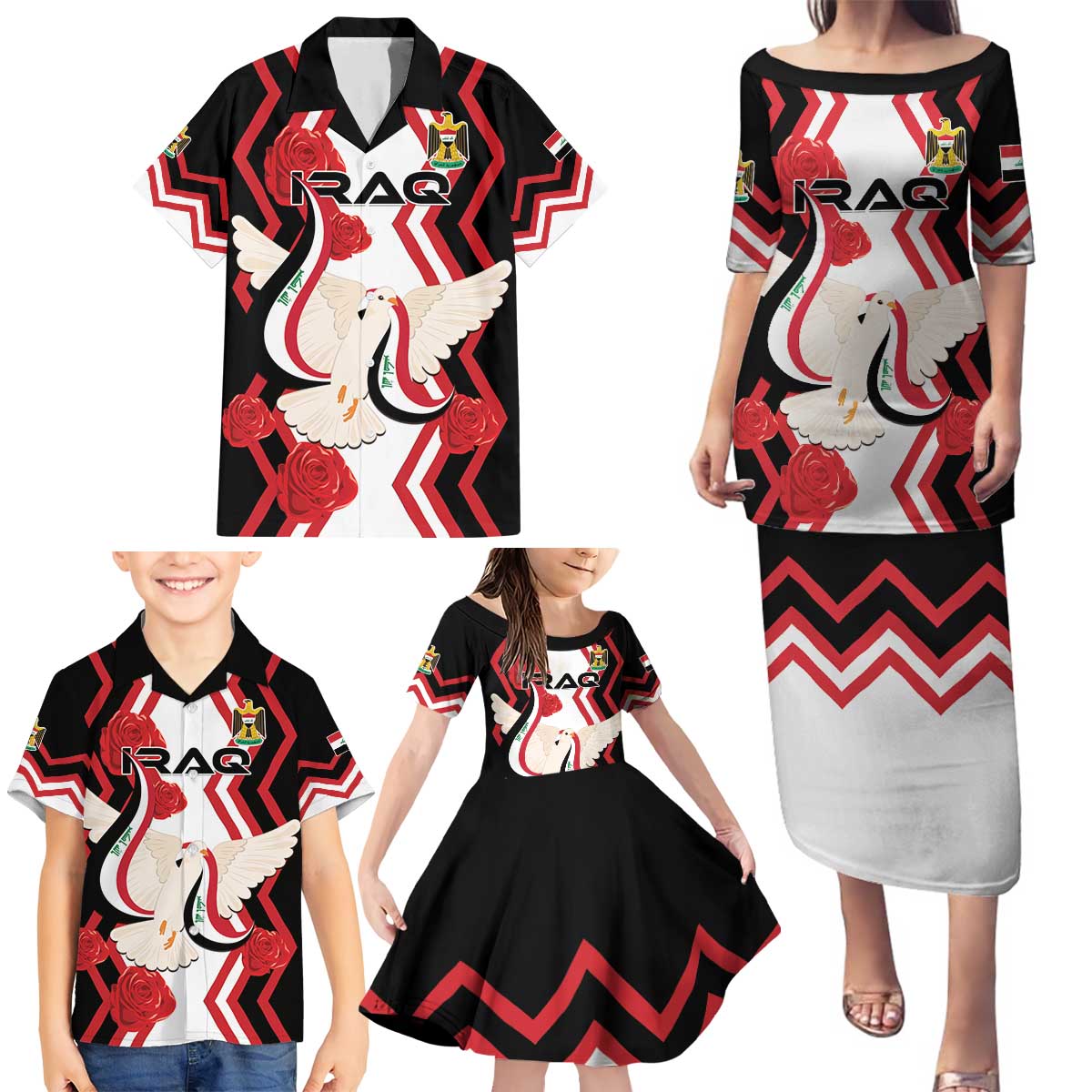 Personalized Iraq Independence Day Family Matching Puletasi and Hawaiian Shirt Dove Carrying Flag - Wonder Print Shop