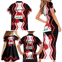 Personalized Iraq Independence Day Family Matching Short Sleeve Bodycon Dress and Hawaiian Shirt Dove Carrying Flag - Wonder Print Shop