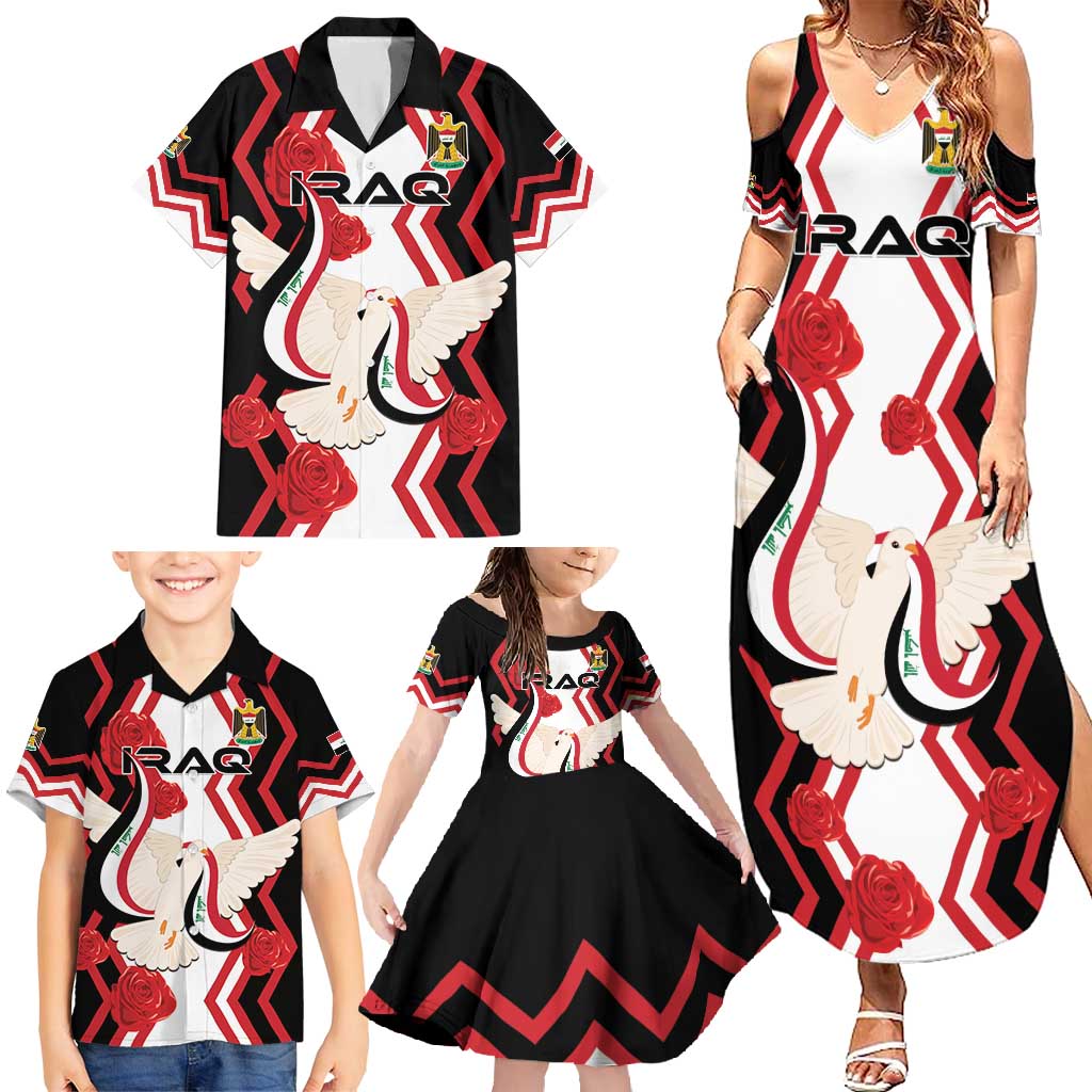 Personalized Iraq Independence Day Family Matching Summer Maxi Dress and Hawaiian Shirt Dove Carrying Flag - Wonder Print Shop