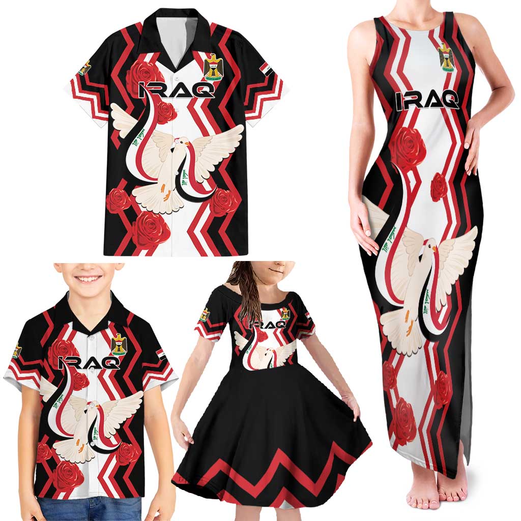 Personalized Iraq Independence Day Family Matching Tank Maxi Dress and Hawaiian Shirt Dove Carrying Flag - Wonder Print Shop