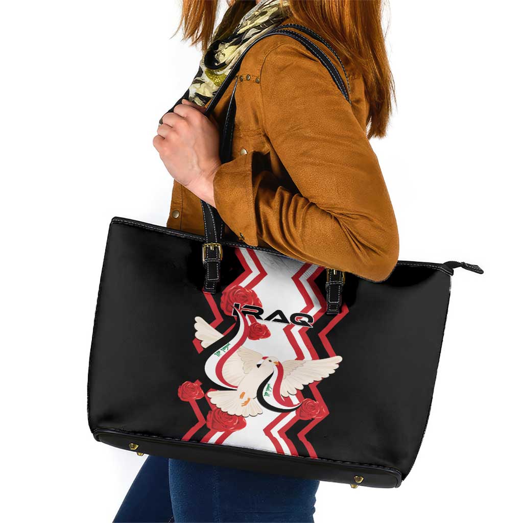 Iraq Independence Day Leather Tote Bag Dove Carrying Flag - Wonder Print Shop