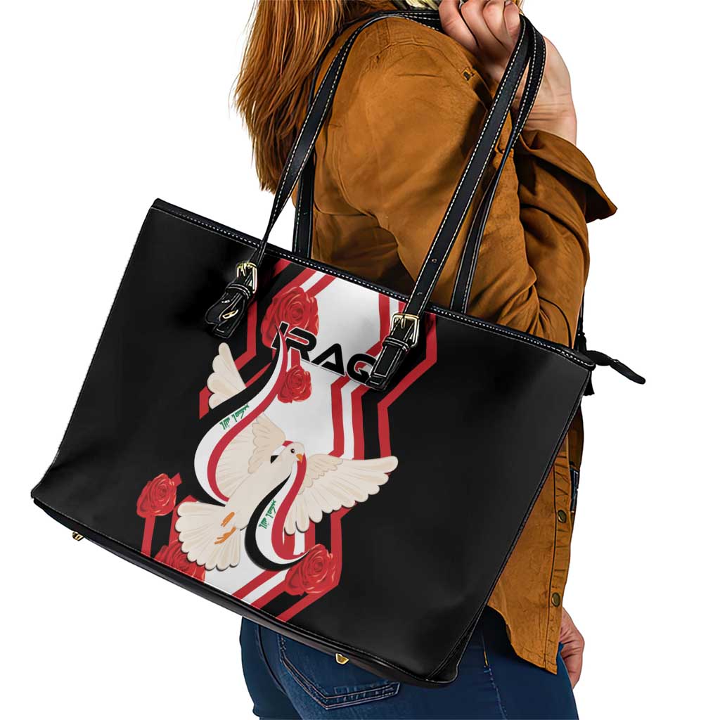 Iraq Independence Day Leather Tote Bag Dove Carrying Flag - Wonder Print Shop