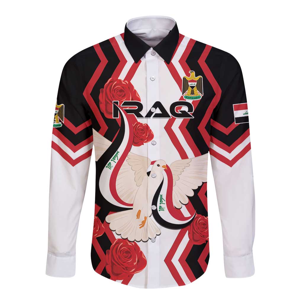 Personalized Iraq Independence Day Long Sleeve Button Shirt Dove Carrying Flag - Wonder Print Shop