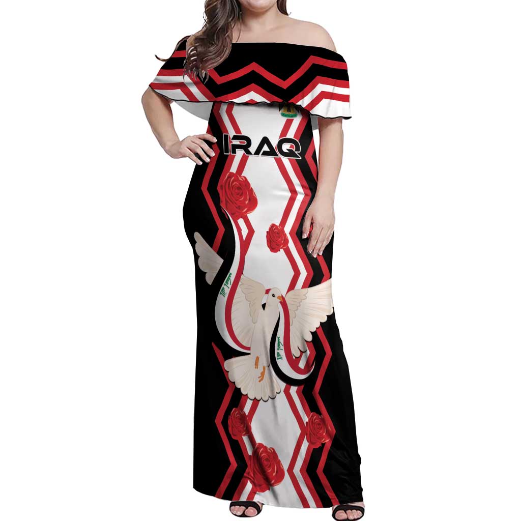 Personalized Iraq Independence Day Off Shoulder Maxi Dress Dove Carrying Flag - Wonder Print Shop