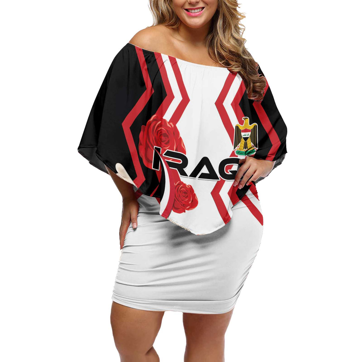 Personalized Iraq Independence Day Off Shoulder Short Dress Dove Carrying Flag - Wonder Print Shop