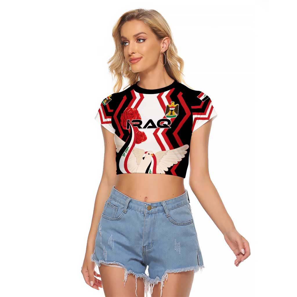 Personalized Iraq Independence Day Raglan Cropped T Shirt Dove Carrying Flag - Wonder Print Shop