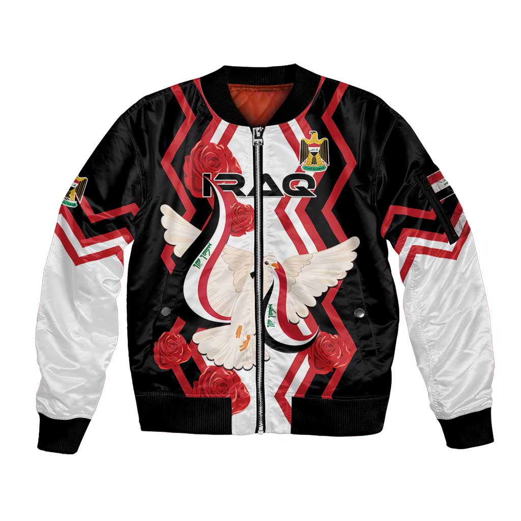 Personalized Iraq Independence Day Sleeve Zip Bomber Jacket Dove Carrying Flag - Wonder Print Shop