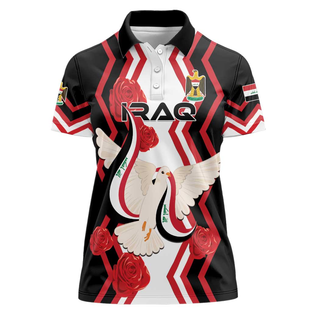 Personalized Iraq Independence Day Women Polo Shirt Dove Carrying Flag - Wonder Print Shop