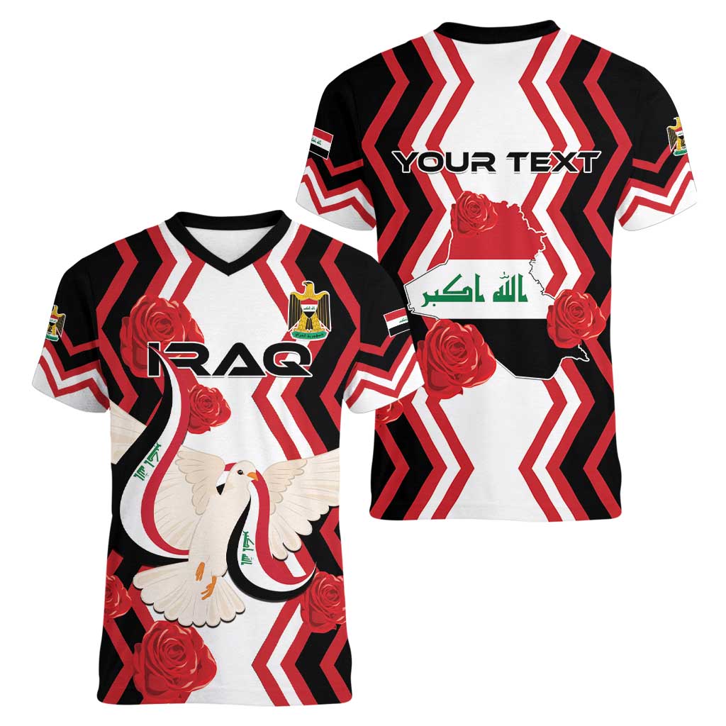 Personalized Iraq Independence Day Women V-Neck T-Shirt Dove Carrying Flag - Wonder Print Shop