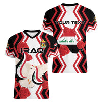 Personalized Iraq Independence Day Women V-Neck T-Shirt Dove Carrying Flag - Wonder Print Shop