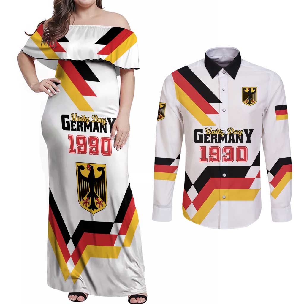 Personalized Germany Unity Day 1990 Edition Couples Matching Off Shoulder Maxi Dress and Long Sleeve Button Shirt Unique Style - Wonder Print Shop