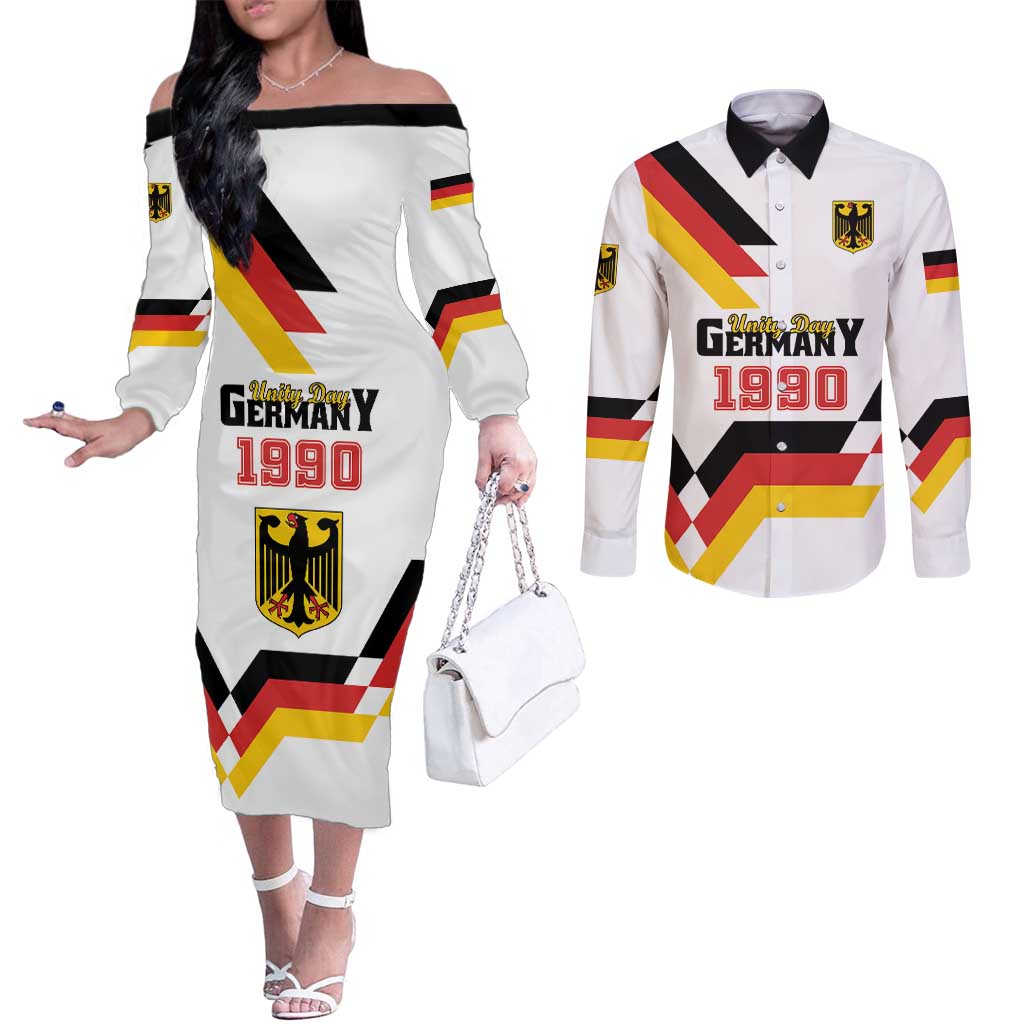 Personalized Germany Unity Day 1990 Edition Couples Matching Off The Shoulder Long Sleeve Dress and Long Sleeve Button Shirt Unique Style