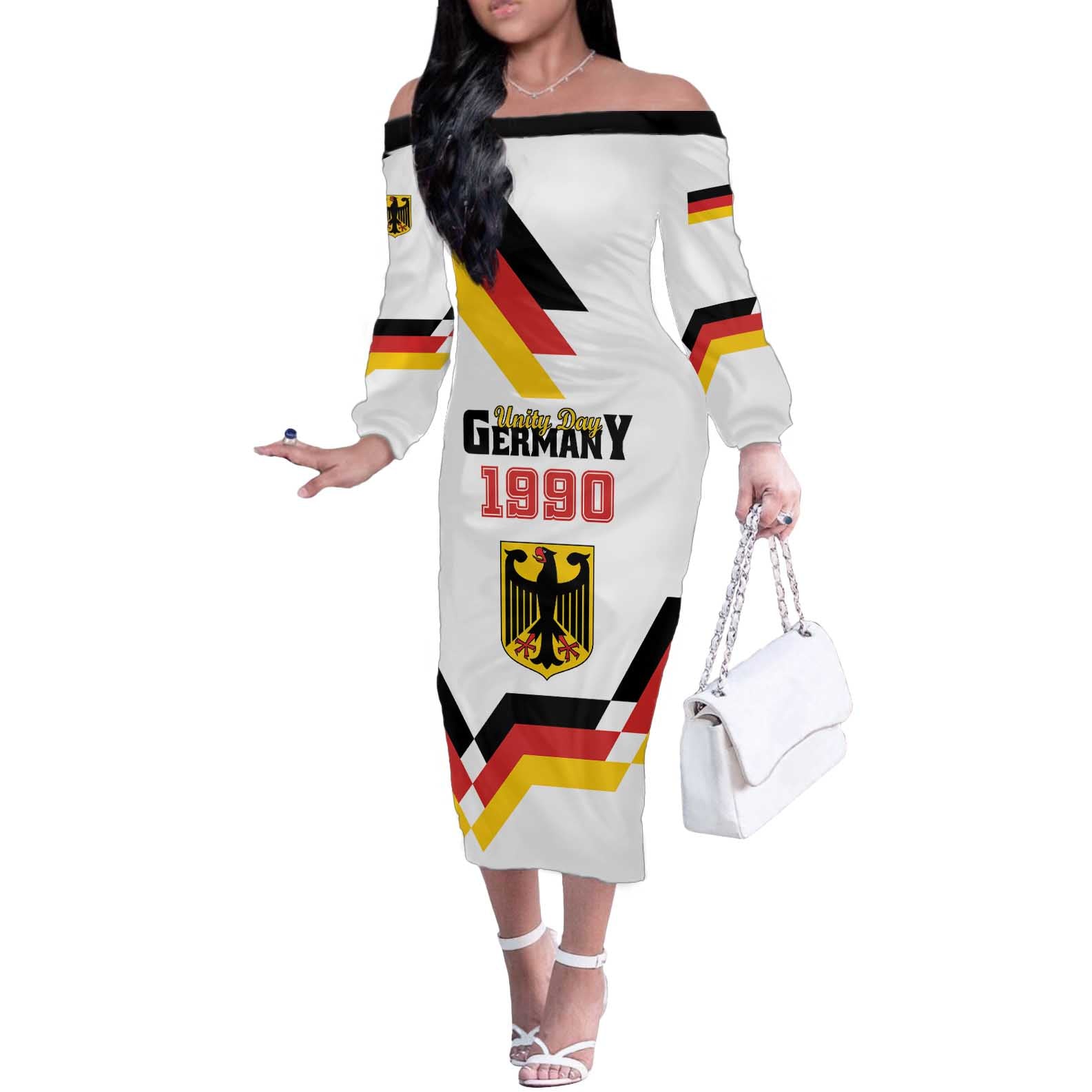 Personalized Germany Unity Day 1990 Edition Off The Shoulder Long Sleeve Dress Unique Style - Wonder Print Shop