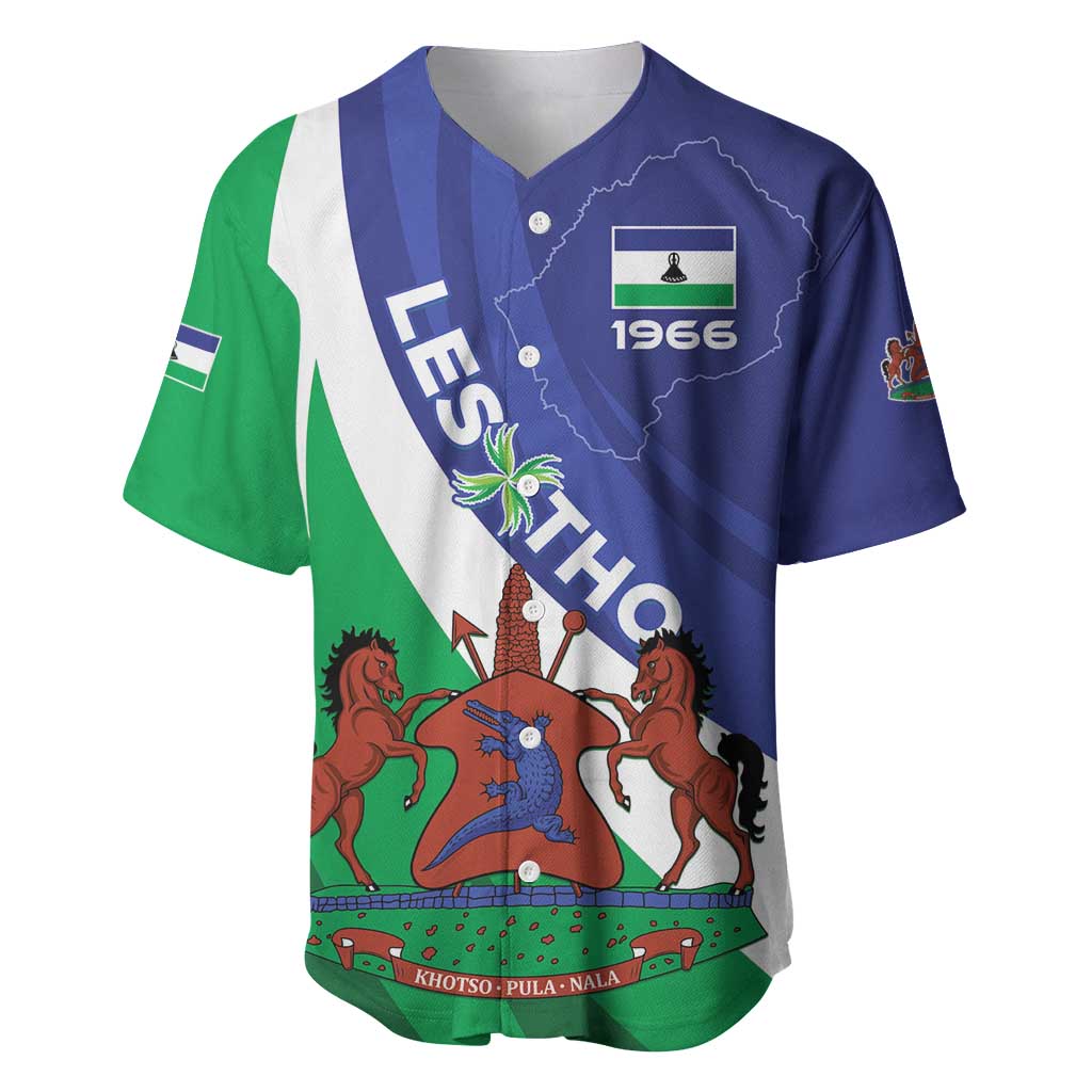 Lesotho 1966 Unique Baseball Jersey Spiral Aloe Coat of Arms - Wonder Print Shop
