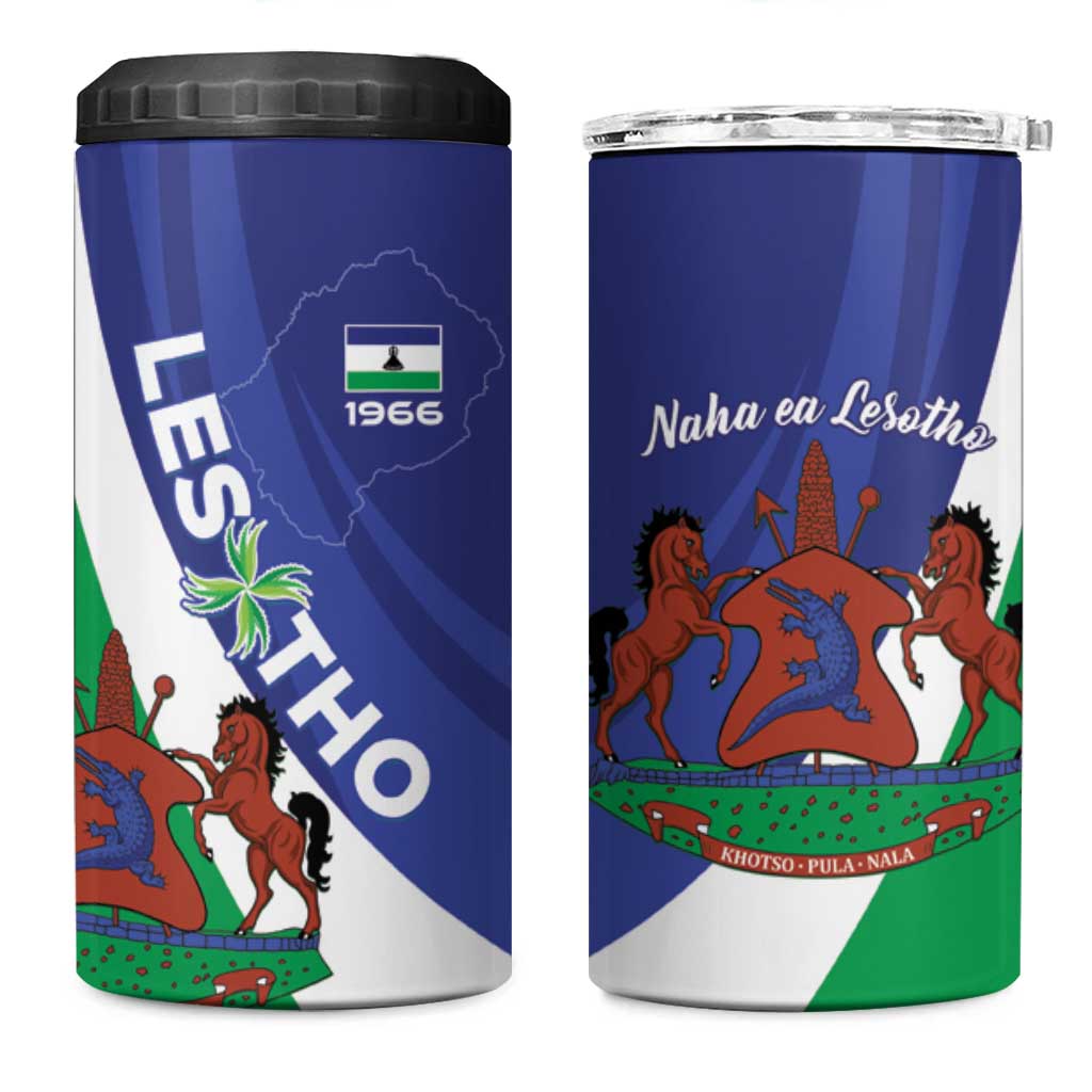 Lesotho 1966 Unique 4 in 1 Can Cooler Tumbler Spiral Aloe Coat of Arms - Wonder Print Shop