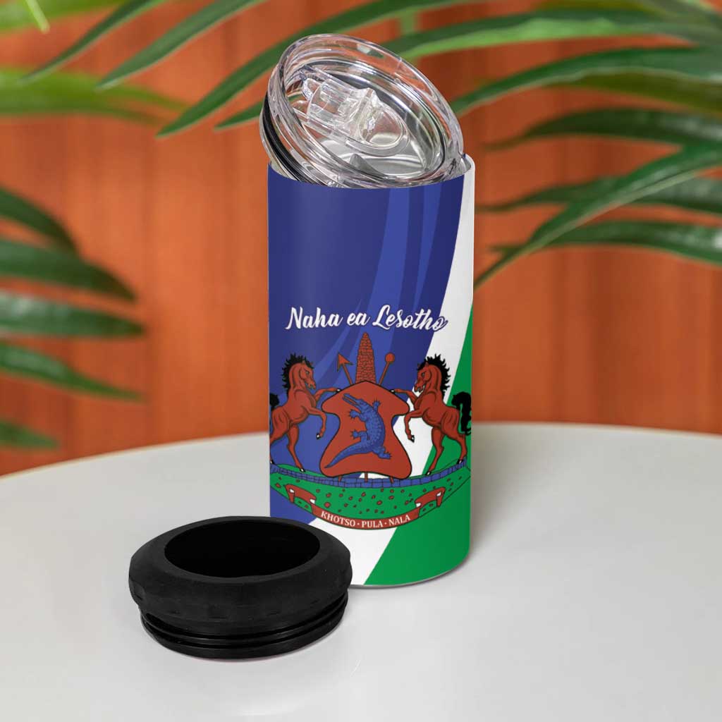 Lesotho 1966 Unique 4 in 1 Can Cooler Tumbler Spiral Aloe Coat of Arms - Wonder Print Shop
