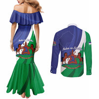 Lesotho 1966 Unique Couples Matching Mermaid Dress and Long Sleeve Button Shirt Spiral Aloe Coat of Arms
