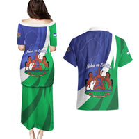 Lesotho 1966 Unique Couples Matching Puletasi and Hawaiian Shirt Spiral Aloe Coat of Arms - Wonder Print Shop