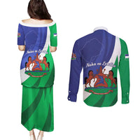 Lesotho 1966 Unique Couples Matching Puletasi and Long Sleeve Button Shirt Spiral Aloe Coat of Arms - Wonder Print Shop