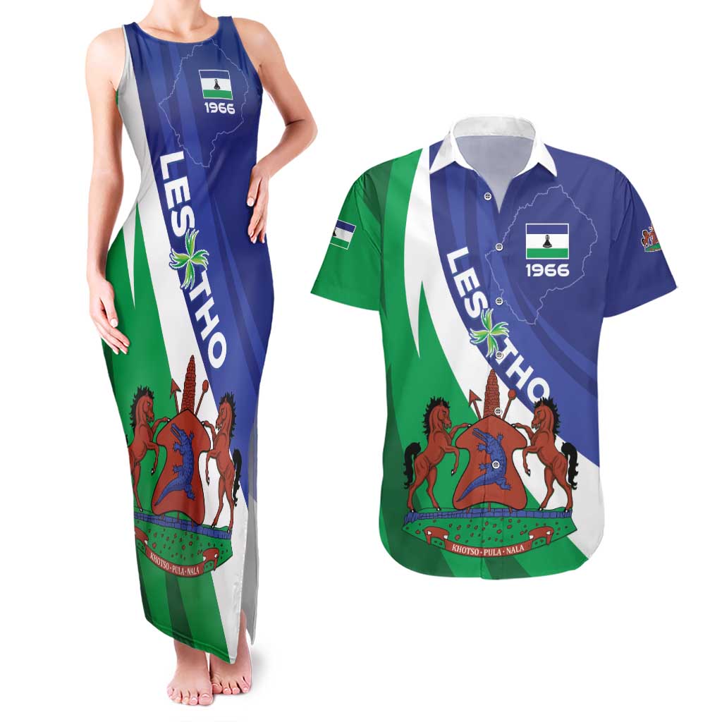 Lesotho 1966 Unique Couples Matching Tank Maxi Dress and Hawaiian Shirt Spiral Aloe Coat of Arms - Wonder Print Shop