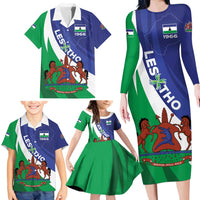 Lesotho 1966 Unique Family Matching Long Sleeve Bodycon Dress and Hawaiian Shirt Spiral Aloe Coat of Arms - Wonder Print Shop