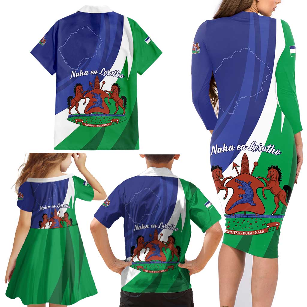 Lesotho 1966 Unique Family Matching Long Sleeve Bodycon Dress and Hawaiian Shirt Spiral Aloe Coat of Arms - Wonder Print Shop