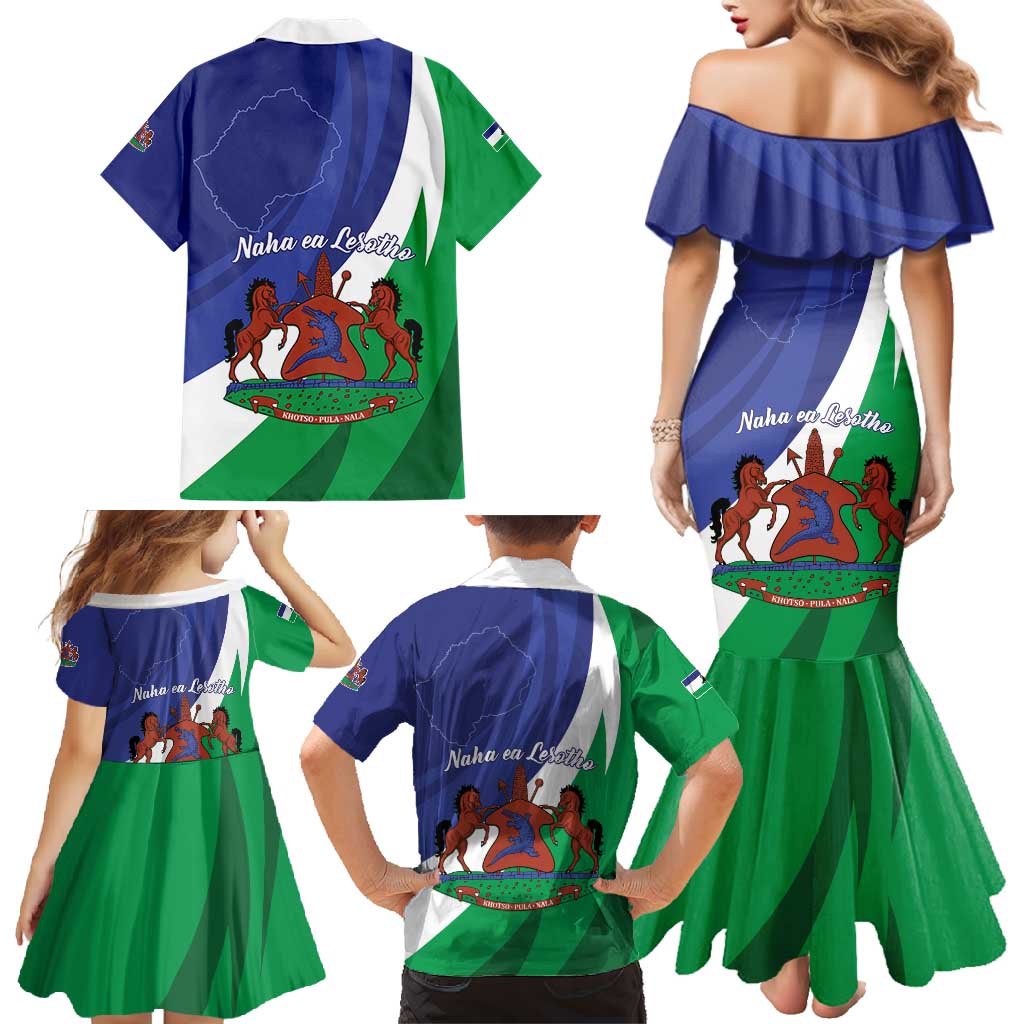 Lesotho 1966 Unique Family Matching Mermaid Dress and Hawaiian Shirt Spiral Aloe Coat of Arms - Wonder Print Shop