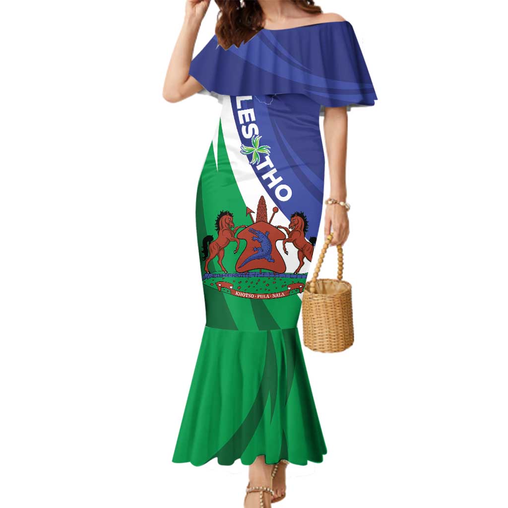 Lesotho 1966 Unique Family Matching Mermaid Dress and Hawaiian Shirt Spiral Aloe Coat of Arms - Wonder Print Shop