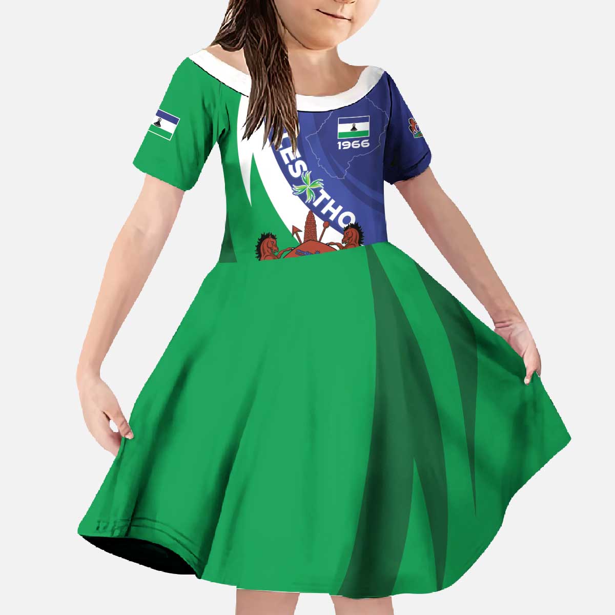 Lesotho 1966 Unique Family Matching Off The Shoulder Long Sleeve Dress and Hawaiian Shirt Spiral Aloe Coat of Arms - Wonder Print Shop