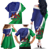 Lesotho 1966 Unique Family Matching Off The Shoulder Long Sleeve Dress and Hawaiian Shirt Spiral Aloe Coat of Arms - Wonder Print Shop