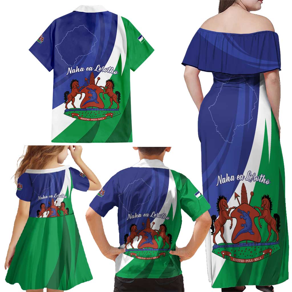 Lesotho 1966 Unique Family Matching Off Shoulder Maxi Dress and Hawaiian Shirt Spiral Aloe Coat of Arms - Wonder Print Shop