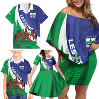 Lesotho 1966 Unique Family Matching Off Shoulder Short Dress and Hawaiian Shirt Spiral Aloe Coat of Arms - Wonder Print Shop