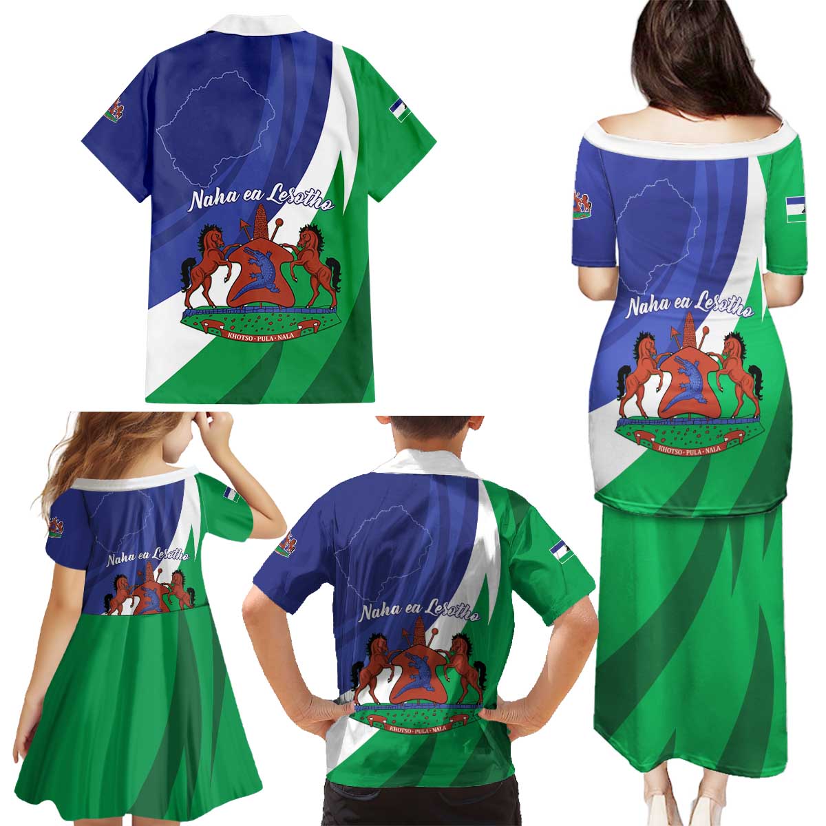 Lesotho 1966 Unique Family Matching Puletasi and Hawaiian Shirt Spiral Aloe Coat of Arms - Wonder Print Shop