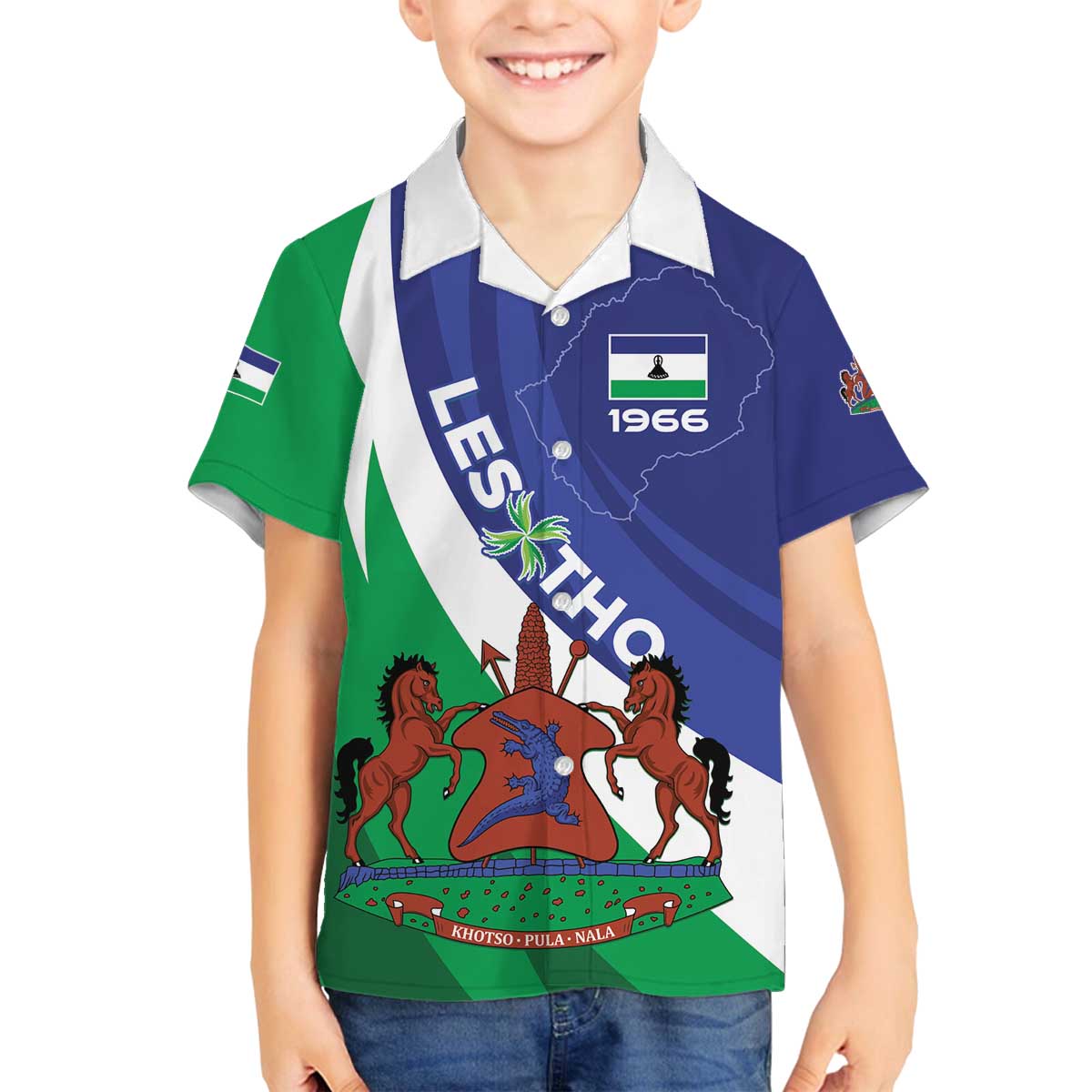 Lesotho 1966 Unique Family Matching Puletasi and Hawaiian Shirt Spiral Aloe Coat of Arms - Wonder Print Shop