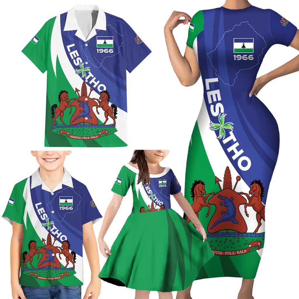 Lesotho 1966 Unique Family Matching Short Sleeve Bodycon Dress and Hawaiian Shirt Spiral Aloe Coat of Arms - Wonder Print Shop