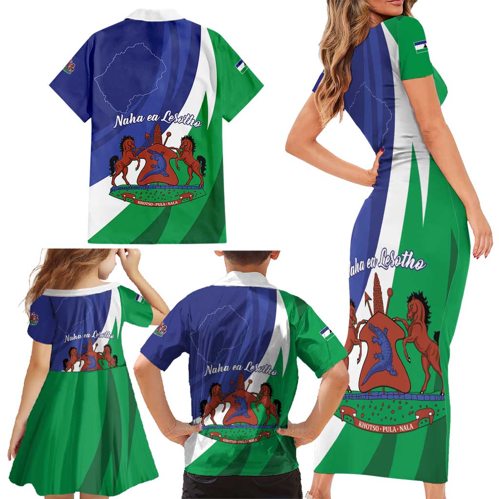 Lesotho 1966 Unique Family Matching Short Sleeve Bodycon Dress and Hawaiian Shirt Spiral Aloe Coat of Arms - Wonder Print Shop